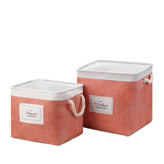2-Piece Rectangle Laundry Basket Set - 2 Sizes Red - Foldable Woven Fabric Storage Bins for Bedrooms, Laundry Rooms, Baby Rooms, and Home Storage