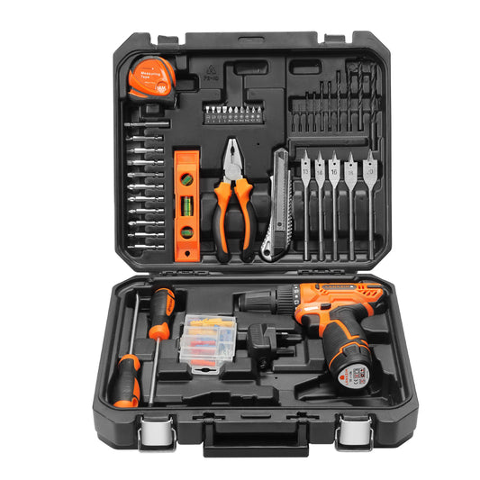 Heavy Duty 12V Cordless Drill Set -104 Piece- Lithium-Ion Drill Kit for DIY, Home Improvement, Woodworking