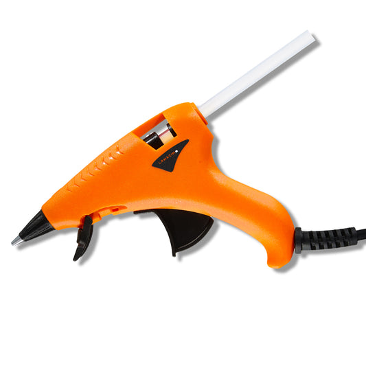 Compact Glue Gun 10W - Orange, Hot Melt Adhesive Tool with Over-Current Protection, Constant Temperature, 3-5 Minute Preheating for Crafts, DIY and Home Repairs