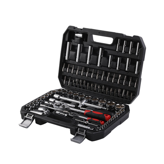 Tools Set with Carry Case - 94 Piece - Socket Wrench Kit with Ratchet Handle, Screwdriver Bits, Hex Sockets & Extension Bar for Home, Garage, Car Repair, and DIY