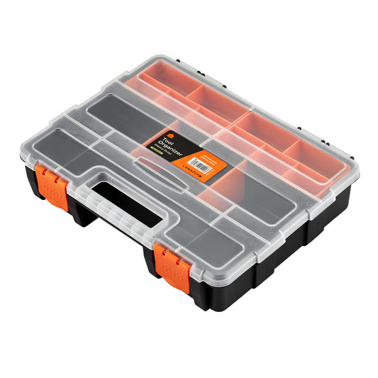 Heavy Duty Tool Organizer - 29x23x6cm - Plastic Storage Box with Removable Dividers, Secure Lock & Clear Lid for Screws, Bolts, Nuts, and Small Parts