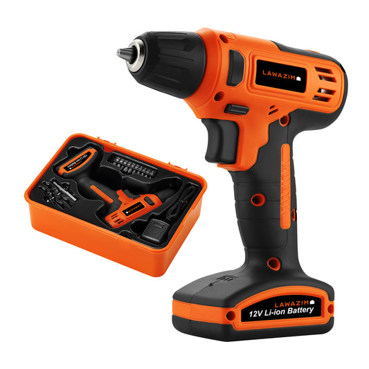 Cordless Drill - 12V - Rechargeable Electric Screwdriver with Li-Ion Battery and LED Worklight - for Wood, Metal, and DIY Projects