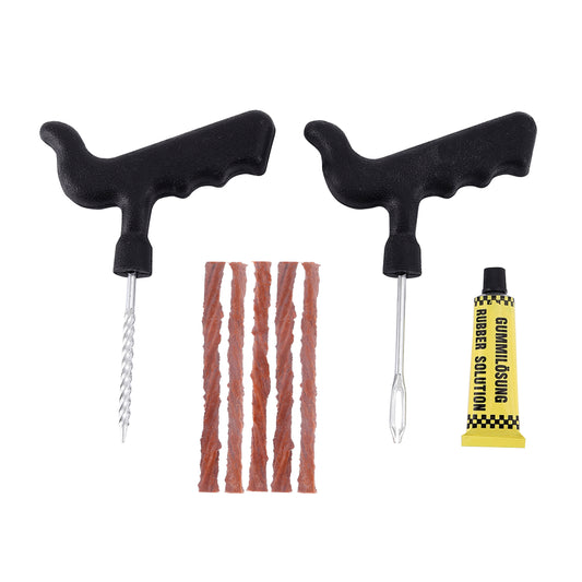 4-Piece Tire Repair Kit - Tire Puncture Repair Set with T-Handle Spiral Probe, Insert Tool, Repair Strips and Rubber Cement for Cars, SUVs, Pickups & Vans
