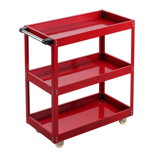 Tool Cart - 3 Tier, Red - Tool Storage Organizer for Garage, Workshop, Warehouse, and Repair Shop Use