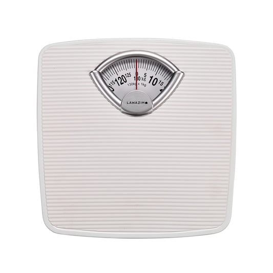 ميزان جسم - أبيض - ميزان ميكانيكي بسعة 130 كجم مناسب للعائلات، ومحبي اللياقة، وكبار السن