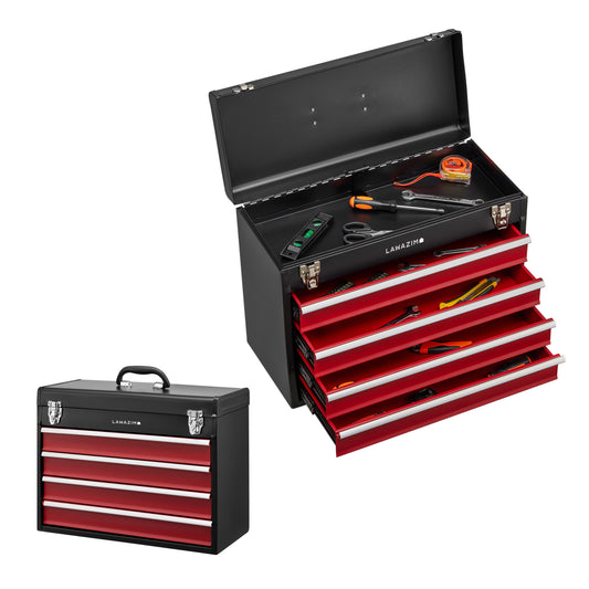 4-Drawers Tool Box with Handle - Tool Storage Box for Mechanics, DIY, and Home Use