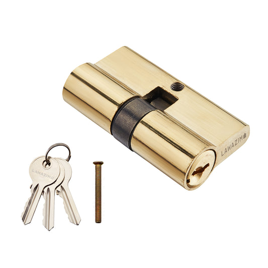 Single Door Lock Cylinder - 60mm Gold - Double Sided Keyed Lock Cylinder for Garage Doors, Lockers, Desks, Cabinets, Closets