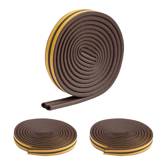 Snail Sealing Strip -Set of 3, 2.5meter- D-Type Weather Stripping Self-Adhesive Foam Seal for Doors & Windows, Brown Draft Blocker Insulation, Soundproof, Weatherproof Noise Reduction Home