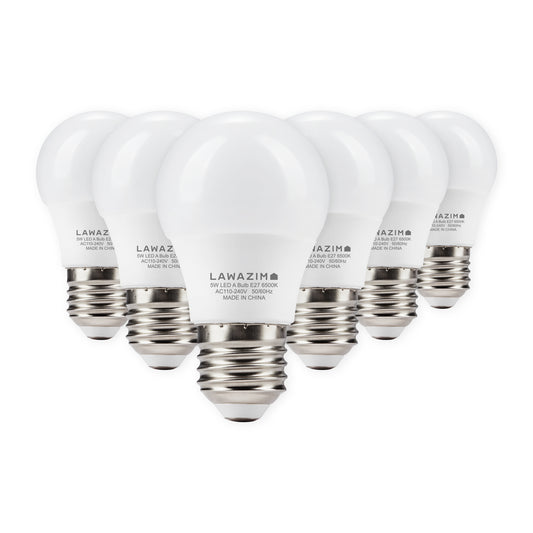 لمبة LED 5 واط A50 E27 - عبوة من 6 قطع - مصابيح موفرة للطاقة تعادل 35 واط غير قابلة للتعتيم لإضاءة المنزل والمطبخ وغرفة النوم