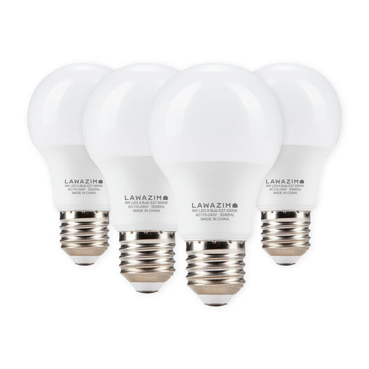 لمبة LED 9 واط A60 E27 - عبوة من 4 قطع - مصابيح موفرة للطاقة تعادل 55 واط غير قابلة للتعتيم لإضاءة المنزل والمطبخ وغرفة النوم