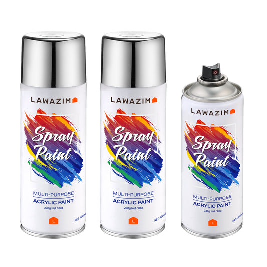 Spray Paint Set of 3 - 318 Chrome - Metallic Silver Spray for DIY Crafts, Canvas, Wood, Fabric, Ceramic, Metal Surfaces
