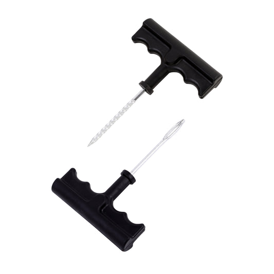Plastic Handle Tire Plug Repair Tools - 2 Piece Black - T-Handle Tire Repair Kit for Tubeless Tire Puncture Repair on Cars and Bikes