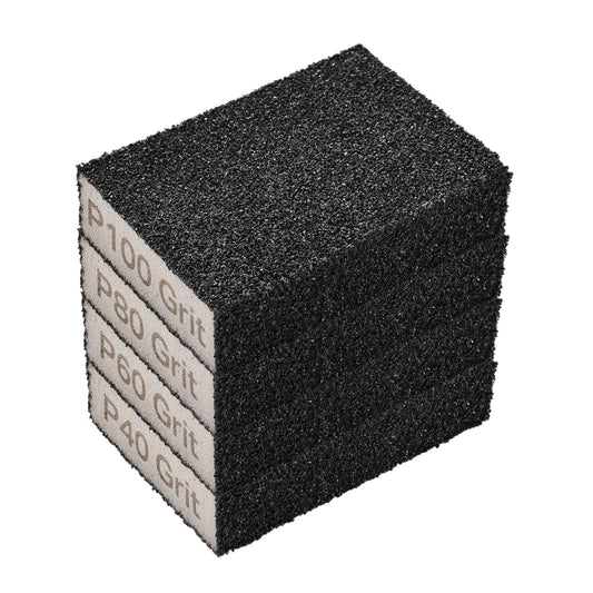 Sanding Sponge Blocks - 4 Piece 40-100 Grit - Washable Sanding Pads for Wet & Dry Use on Wood, Paint, Metal, Drywall, Rust, Tools, & Auto Projects