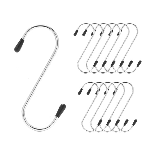 12PCS S-Shaped Stainless Steel Hanging Hooks - Multi-Functional S Hooks with Protective Caps for Hanging pots, Pans, Plants, Coffee Mugs, Towels in Kitchen and Bathroom, Perfect Rack Hangers