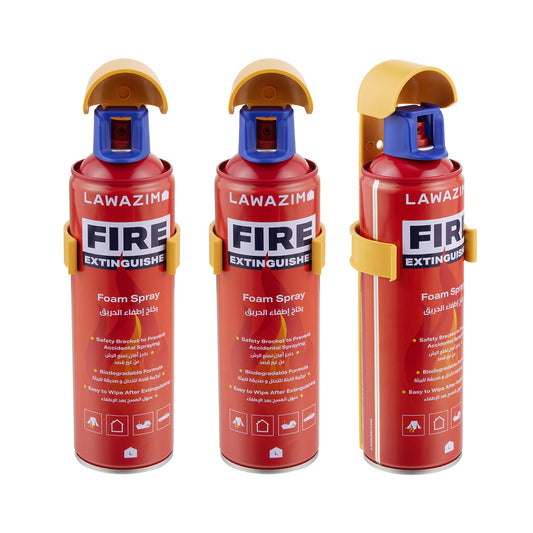 3-Piece Fire Extinguisher Foam Spray - 500ml - Portable Fire Resistant Foam with Single Button Spray, Non-Toxic Biodegradable Formula, Easy Clean Residue, and Wall Mount Bracket for Home & Car