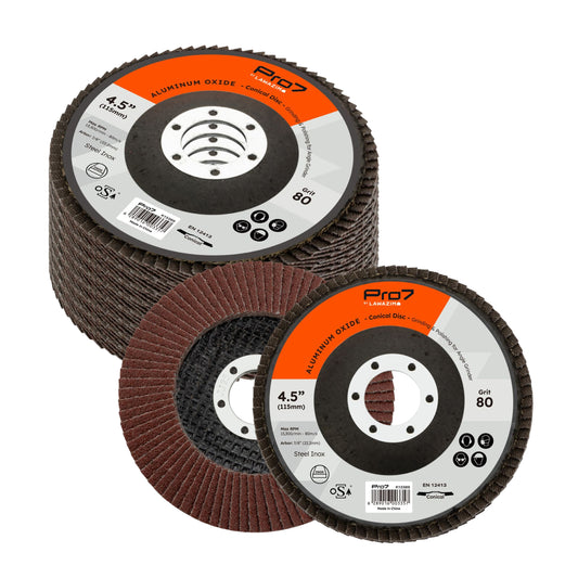 10 Pack Flap Disc Aluminum Oxide - 4.5 x 7/8-Inch 80 Grit - 115mm x 22.2mm Type 29 Angle Grinder Attachment Grinding and Sanding Disc - Ideal for Steel, Surface Preparation and Finishing