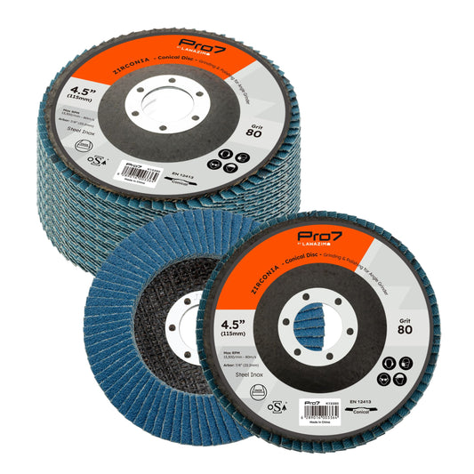 10 Pack Flap Disc Zirconia - 4.5 x 7/8-Inch 80 Grit - 115mm x 22.2mm Type 29 Angle Grinder Attachment Grinding and Sanding Disc - Ideal for Steel, Surface Preparation and Finishing