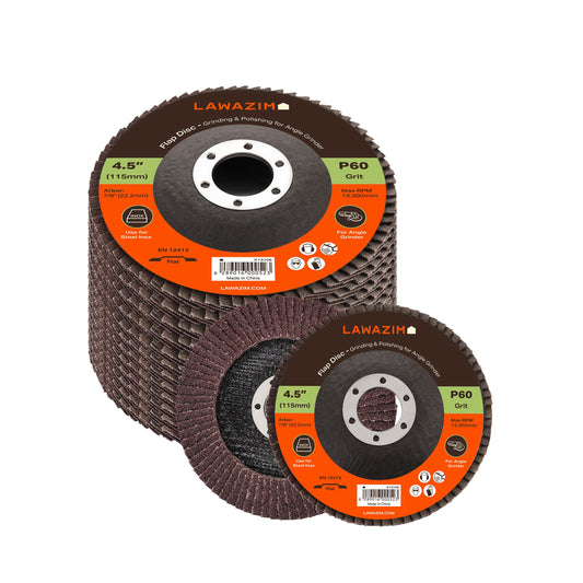 10 Pack Grinding Flap Disc - 4.5 x 7/8-Inch 60 Grit - 115mm x 22.2mm Type 27 Angle Grinder Attachment Grinding and Sanding Disc - Ideal for Steel, Surface Preparation and Finishing