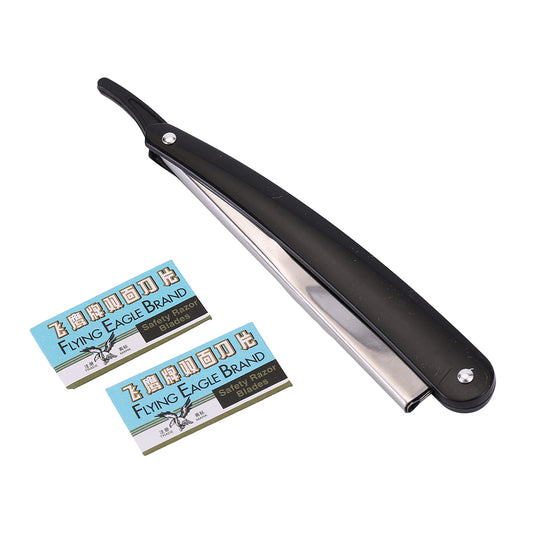 Straight Razor - Iron Folding Shavette for Men, Barber Straight Edge Razor with 2 Extra Interchangeable Blades - Smooth Shave & Precise Hairline Trimming for Professionals & Beginners