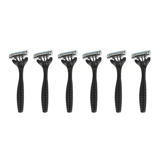 Men's Disposable Razors - Pack of 6 - 3 Blade Disposable Men's Shaving Razors with Non-Slip Grip and Protective Cap - for a Comfortable, Smooth, and Close Shave on the Face, Neck, and Beard