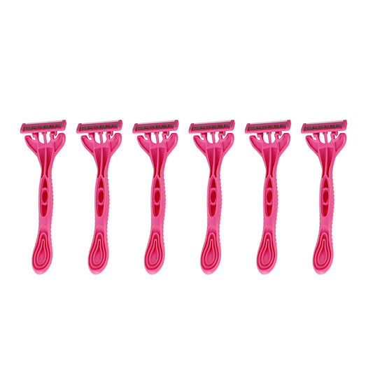 Women's Disposable Razors - Pack of 6 - Disposable Women's Shaving Razors with 3-Blade, Non-Slip Handles and Protective Cap - Ideal for Legs, Arms, Underarms, Travel.