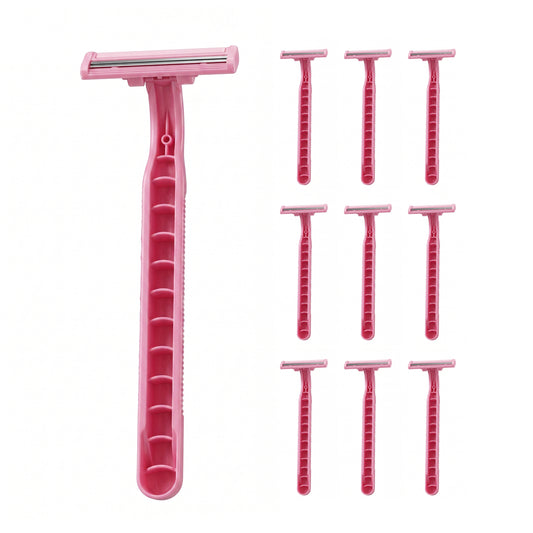 Disposable Razors - Pack of 10, Pink - Dual Blade Disposable Shaving Razors with Non-Slip Handles and Protective Cap - Delivers Close Shave for Legs, Arms, Underarms, and Daily Grooming Use