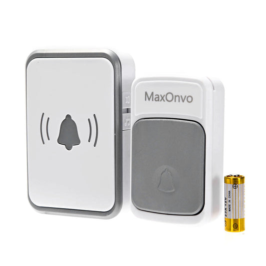 Wireless Doorbell - Battery Operated Doorbell Kit with 1 Transmitter, 1 Receiver, Battery, Adjustable Volume and Chime - Ideal for Home, Office, Apartment, Shop, and Classroom Use - Silver
