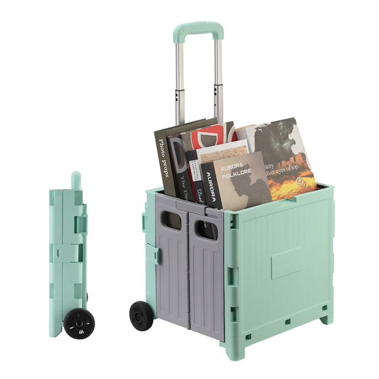 Foldable Shopping Cart with Two Wheels 38x34x32.5cm - Collapsible Rolling Utility Cart for Grocery, Office, Travel, and Home Storage
