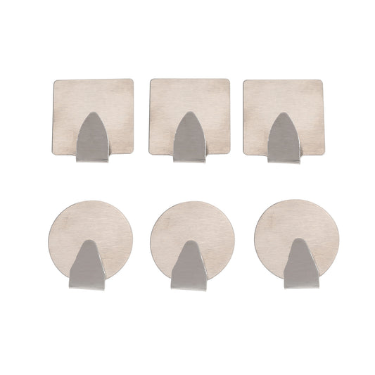 Stainless Steel Hook - 6 Piece Round/Square - Adhesive Wall Hooks with Rust-Resistant Finish - Ideal for Kitchen, Bathroom, and Bedroom Organization