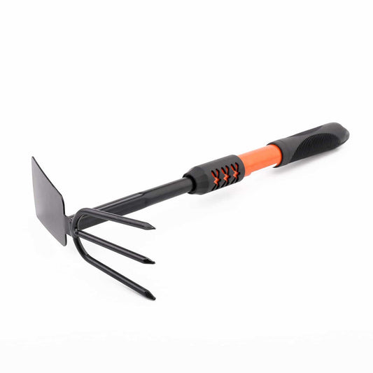 Dual Head Long Handle Gardening Tool - Hand Hoe and Three-Prong Rake - Ideal for Digging, Weeding, Soil Loosening, Planting, and Small Garden Care