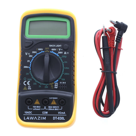 Heavy Duty Digital Muitimeter - Voltage, Current, and Resistance Tester with LCD Display and Test Leads - for Home, Automotive, and Electronics Use