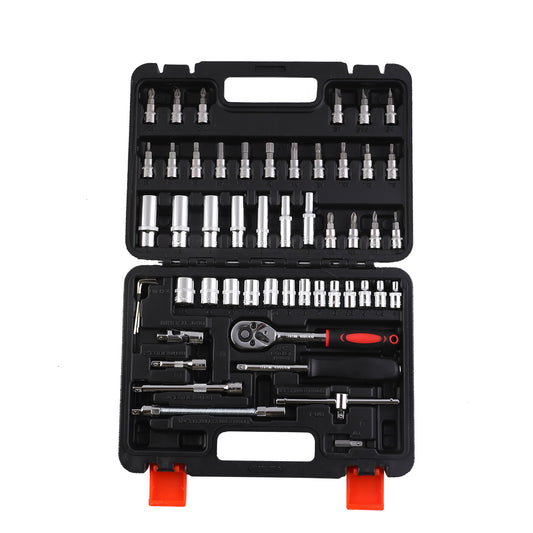 Tools Set with Carry Case - 53 Piece - Socket Wrench Kit with Ratchet Handle, Hex Bits, Deep Sockets & Extension Bar for Car Repair, Garage, & Home Maintenance