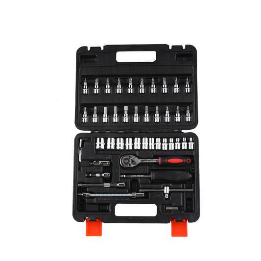 Tools Set with Carry Case - 46 Piece - Socket Wrench Kit with Ratchet Handle, Hex Bits, Deep Sockets & Extension Bar for Car Repair, Garage, & Home Maintenance