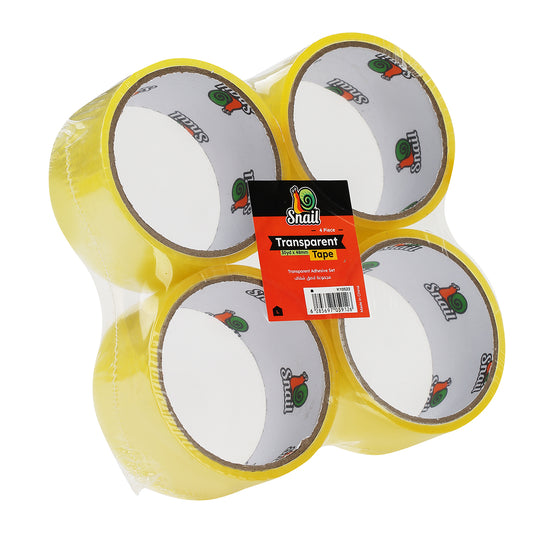 Snail Transparent Adhesive Set - 4 Piece 30yard x 48mm - Clear Packing Tape for Shipping, Moving Boxes, Sealing, and General Office or Home Use