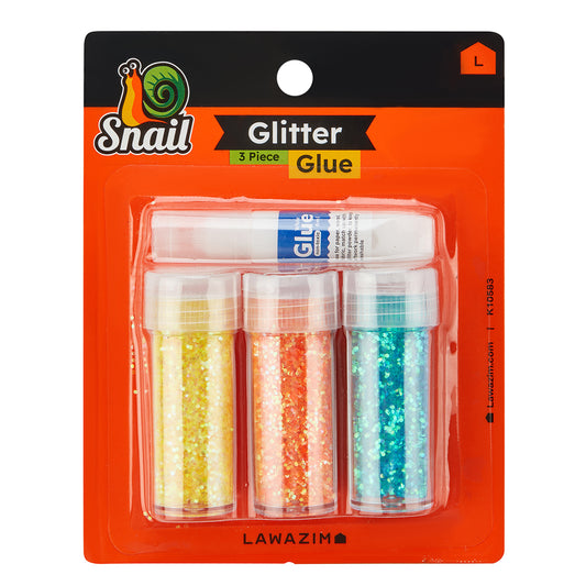 Snail Glitter Glue - 3 Piece - Colored Craft Glitter with Glue Tube for DIY, Scrapbooking, Card Making, School Projects, and Resin Art