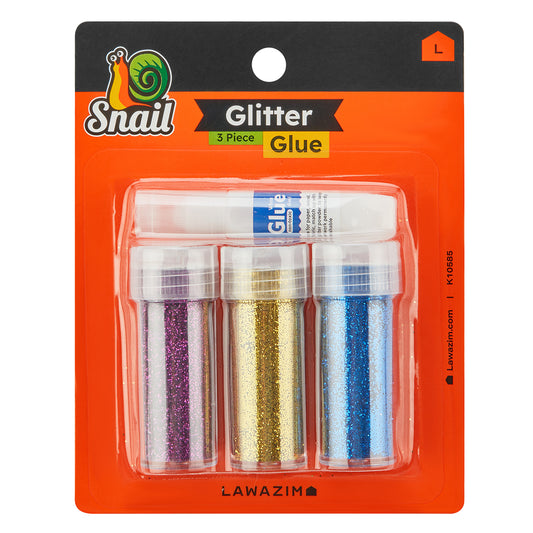 Snail Glitter Glue - 3 Piece - Colored Craft Glitter with Glue Tube for DIY, Scrapbooking, Card Making, School Projects, and Resin Art