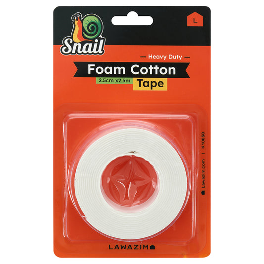 Snail Strong Foam Cotton Double Face Adhesive without Cut - 2.5cm x 2.5m - Double Sided Tape for Mounting, Sealing, Craft, and Home or Office Use