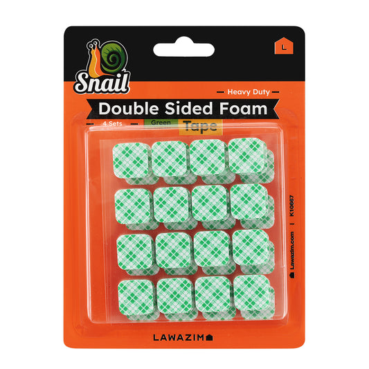 Snail Foam Double-Sided Tape - Green Square 64-Piece - Pre-Cut Adhesive Mounting Strips for Walls, Doors, Cabinets, Pictures, Electronics, and DIY Use