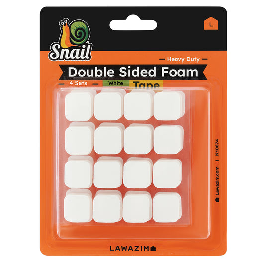 Snail Foam Double Sided Tape - White 64 Piece - Pre-Cut Adhesive Mounting Pads for Walls, Doors, Furniture, Mirrors, and DIY Projects