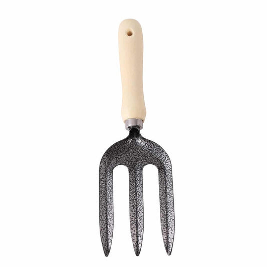 Hand Rake with Wood Handle - 3 Tine Gardening Fork for Soil Loosening, Weeding, and Planting - Durable Garden Tool for Yard, Lawn, and Outdoor Use