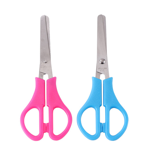 Multipurpose Scissors Set - 2 Piece - Safety Rounded Tip Kids Scissors with Ruler and Comfortable Grip Handles for School, Craft, and Home Use