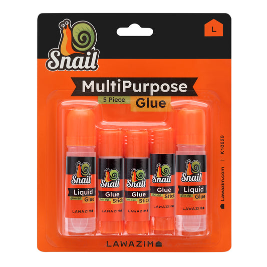 Snail Glue Stick - 5 Piece - Includes Liquid Glue and Glue Sticks, Quick Dry Adhesive for Paper, Card, and Crafts, Ideal for School, Office, and Home Use
