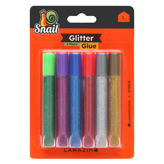 Snail Glitter Glue - 6 Piece - Assorted Colors Craft Glue for DIY Projects, School, Scrapbooking, Decorations, Card Making, and Art Supplies
