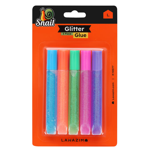 Snail Glitter Glue - 5 Piece - Assorted Colors Craft Glue for DIY Projects, School, Scrapbooking, Decorations, Card Making, and Art Supplies
