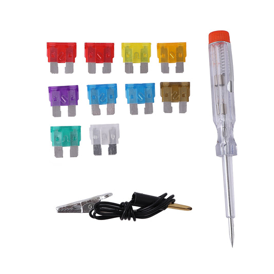 Auto Plug-in Fuse with Tester 12-Piece - Assorted Replacement Fuses for Car, Boat, Truck, and SUV