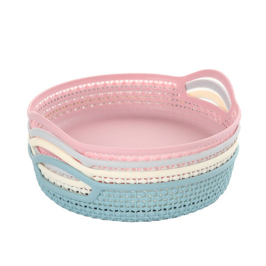 4-Piece Round Plastic Food Basket Mutlicolour - Stackable Mesh Storage Baskets with Handles, Ventilated Design, Multi-Purpose Organizer for Kitchen, Bathroom, Shelves and Countertops