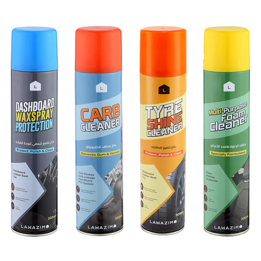 مجموعة بخاخ تنظيف السيارات متعددة الاستخدامات - 4 قطع - مجموعة تنظيف للسيارة من الداخل والخارج والإطارات
