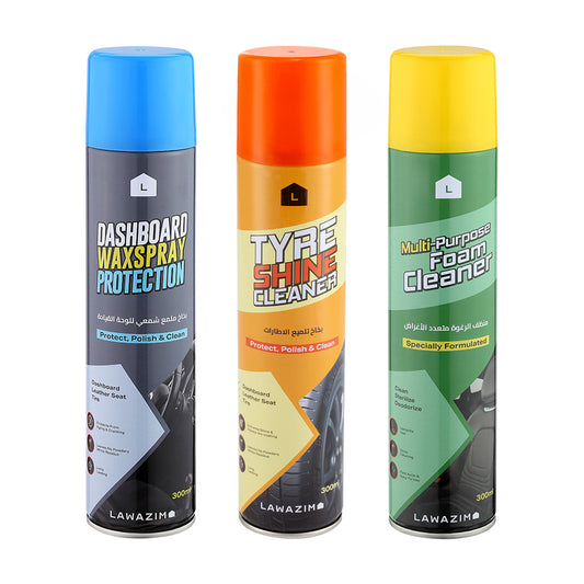 مجموعة بخاخ تنظيف السيارات متعددة الاستخدامات - 3 قطع - مجموعة تنظيف للسيارة من الداخل والخارج والإطارات وغيرها