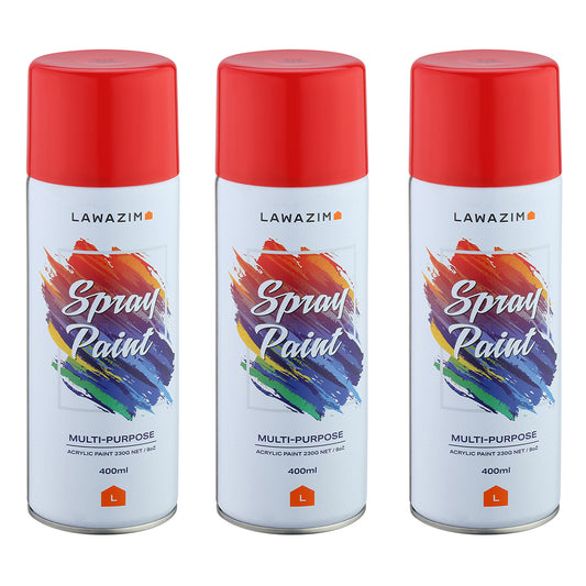 Pack Of 3 Spray Paint Set - 228 Pure Red - Multi-Surface 400ml Paint for Wood, Plastic, Metal, Interior & Exterior Uses