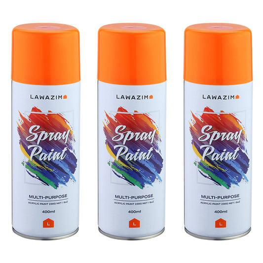 Pack Of 3 Spray Paint Set - 14 Orange - Multi-Surface 400ml Paint for Wood, Plastic, Metal, Interior & Exterior Uses